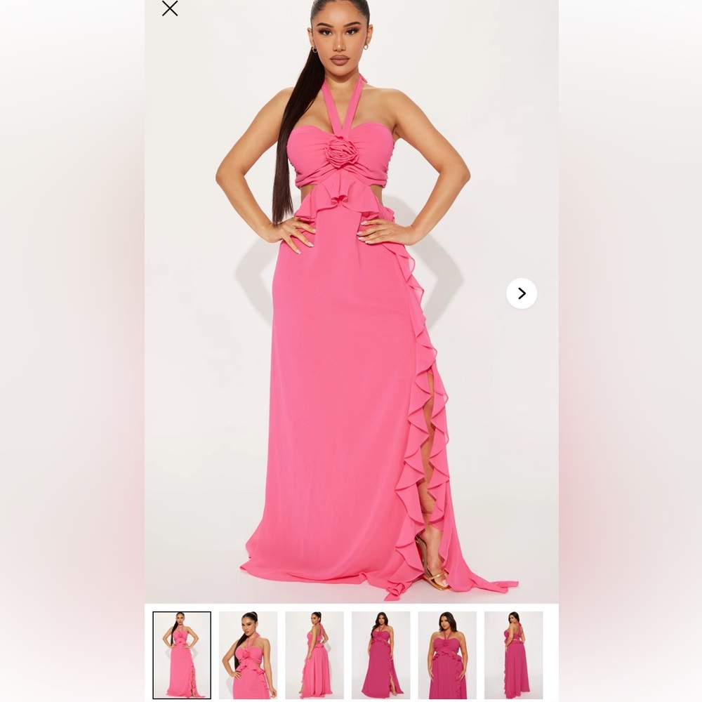 Fashion Nova Vibrant Pink Halter Maxi Dress
